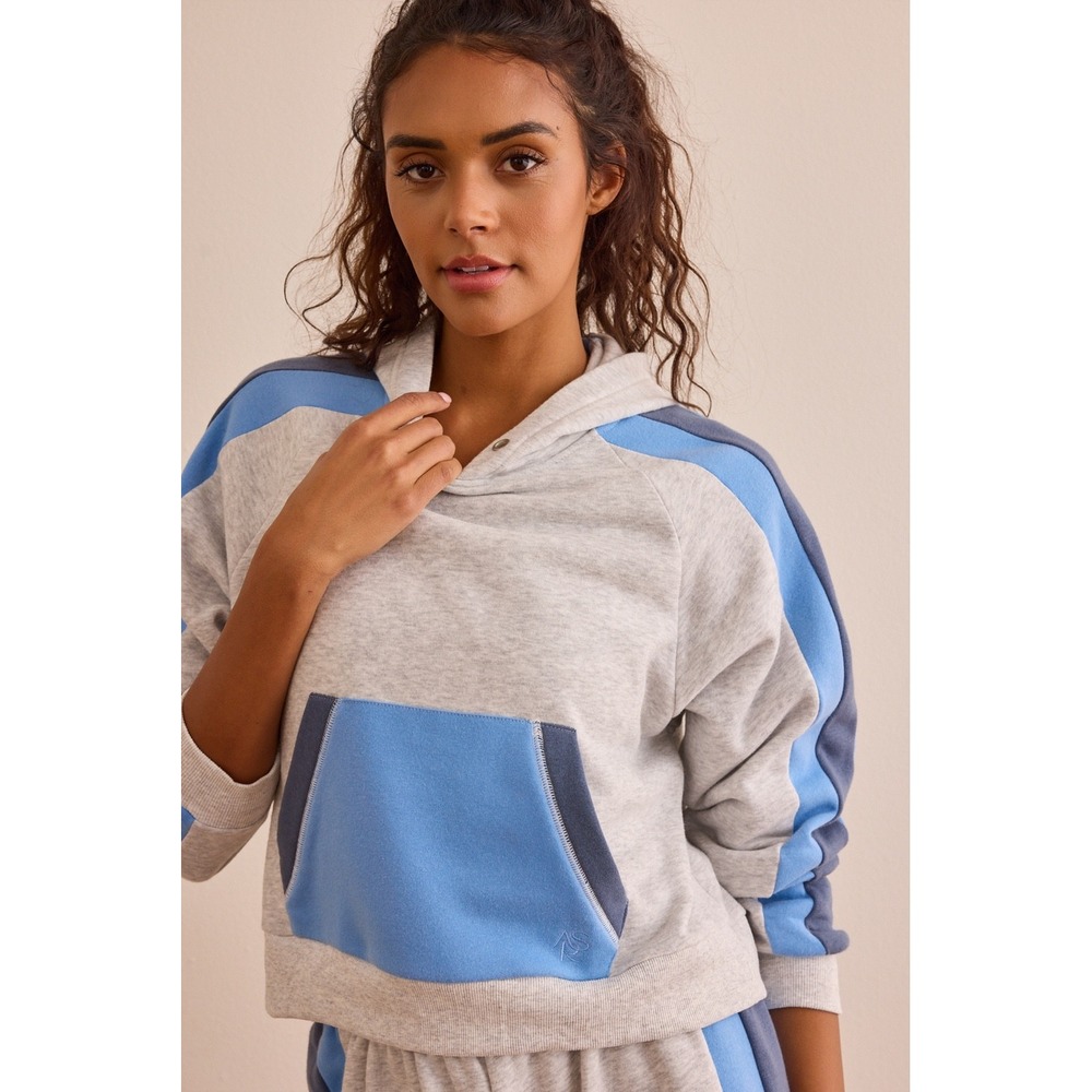 AS Revival Womens Colorblock Raglanโ Hoodie Heather Grey Blue Size XS NEW